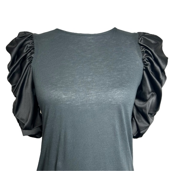 Alice + Olivia Top Black Ruched Puff Sleeve Whimsigoth Stretch Knit Tee S - Picture 6 of 11